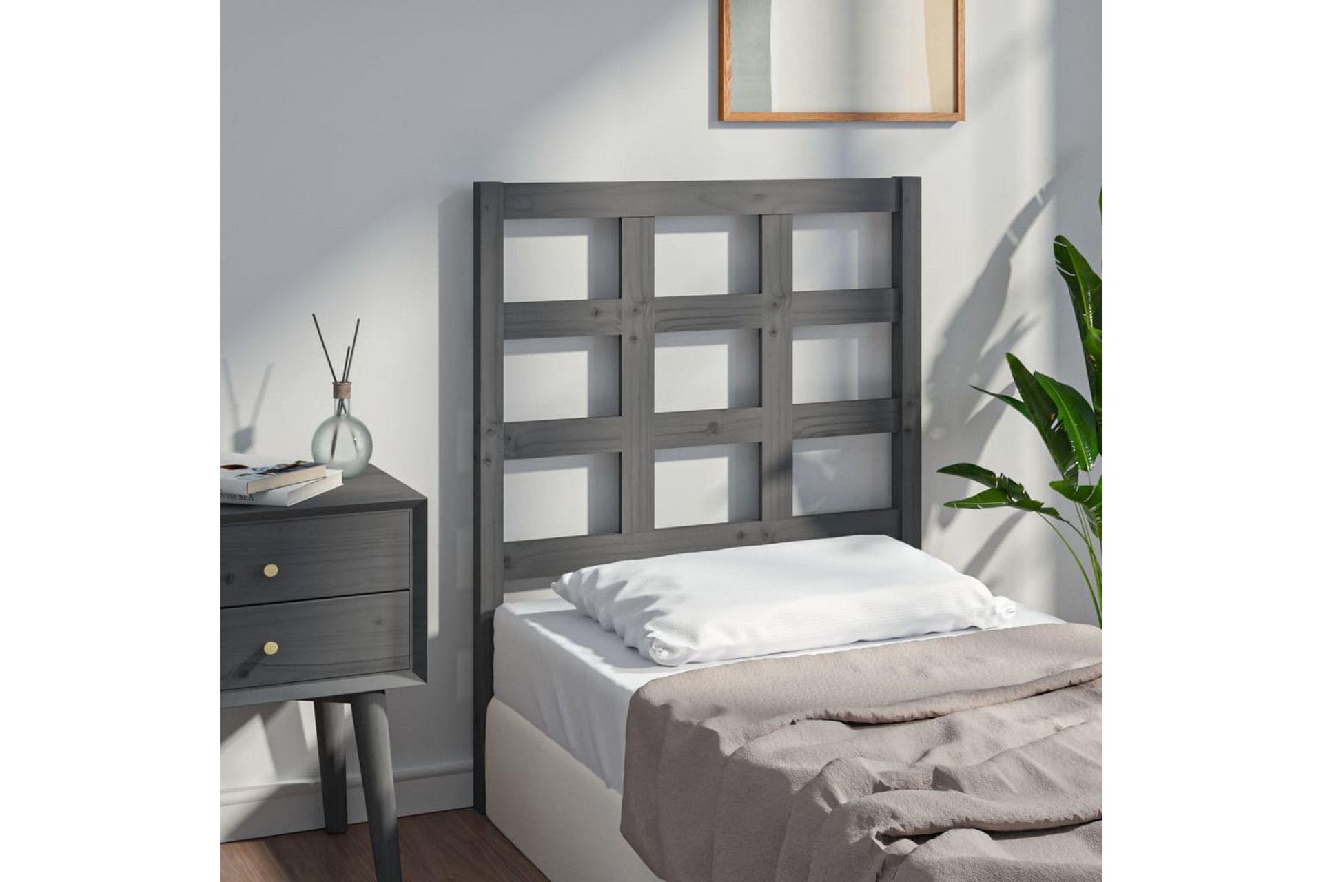 Sengegavl grå 80,5x4x100 cm heltre furu - Grå - Møbler - Senger - Sengetilbehør & sengegavl - Sengegavl