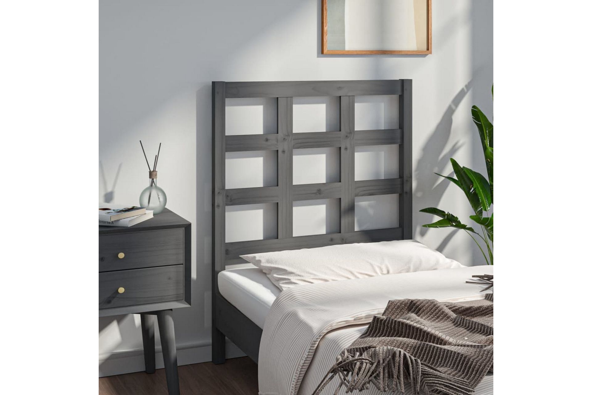 Sengegavl grå 80,5x4x100 cm heltre furu - Grå - Møbler - Senger - Sengetilbehør & sengegavl - Sengegavl