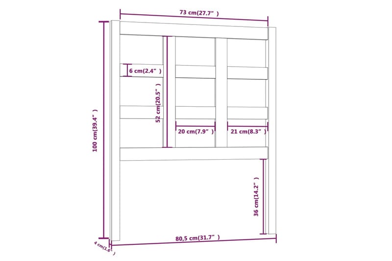 Sengegavl grå 80,5x4x100 cm heltre furu - Svart - Møbler - Senger - Sengetilbehør & sengegavl - Sengegavl