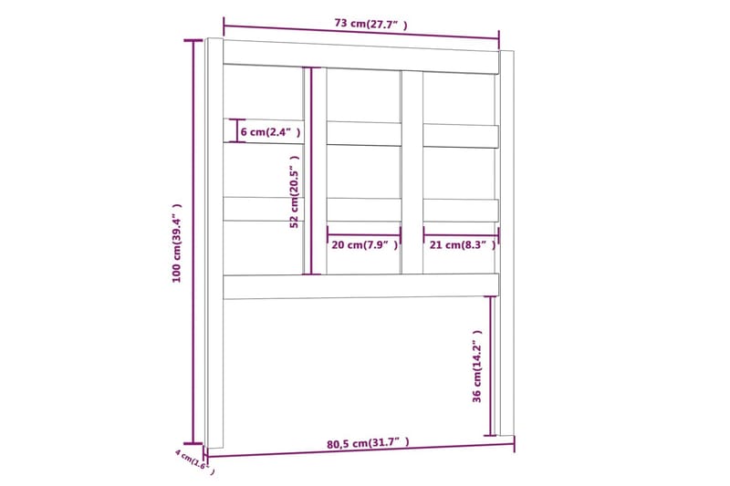 Sengegavl grå 80,5x4x100 cm heltre furu - Svart - Sengegavl