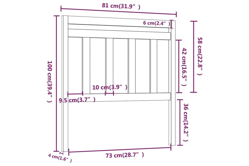 Sengegavl grå 81x4x100 cm heltre furu - Grå - Møbler - Senger - Sengetilbehør & sengegavl - Sengegavl