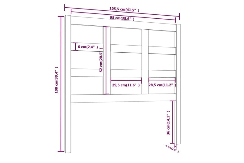 Sengegavl honningbrun 105,5x4x100 cm heltre furu - Brun - Sengegavl