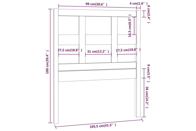 Sengegavl honningbrun 105,5x4x100 cm heltre furu - Brun - Sengegavl