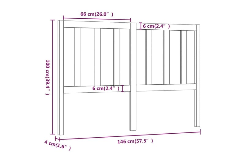 Sengegavl honningbrun 146x4x100 cm heltre furu - Brun - Sengegavl