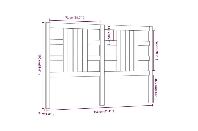 Sengegavl honningbrun 156x4x100 cm heltre furu - Brun - Sengegavl