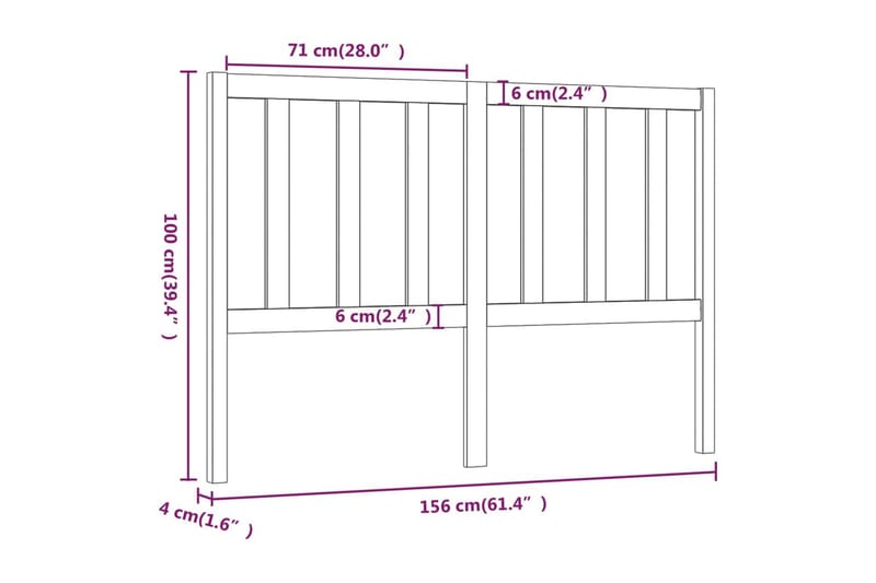 Sengegavl honningbrun 156x4x100 cm heltre furu - Brun - Sengegavl