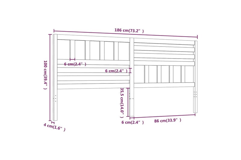 Sengegavl honningbrun 186x4x100 cm heltre furu - Brun - Sengegavl