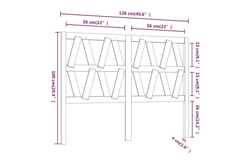 Sengegavl hvit 126x4x100 cm heltre furu - Hvit - Sengegavl