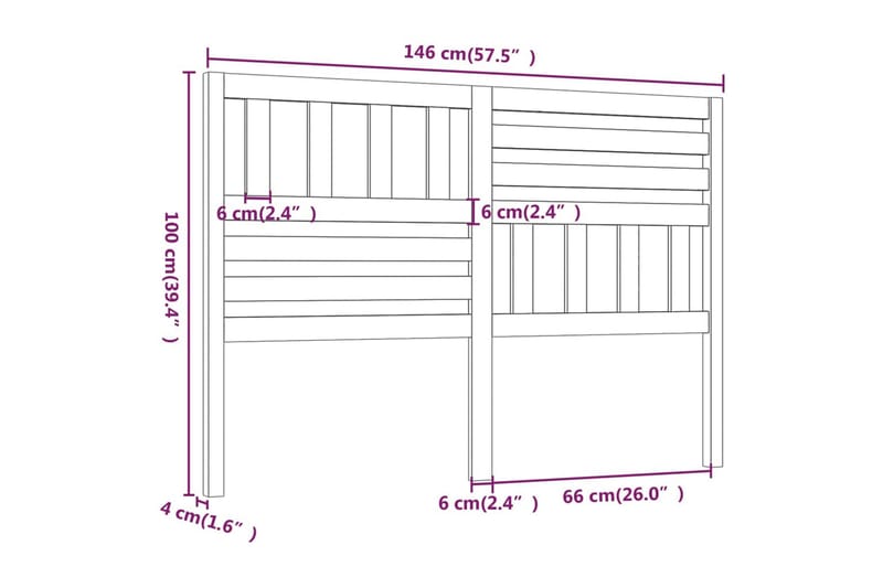 Sengegavl hvit 146x4x100 cm heltre furu - Hvit - Sengegavl