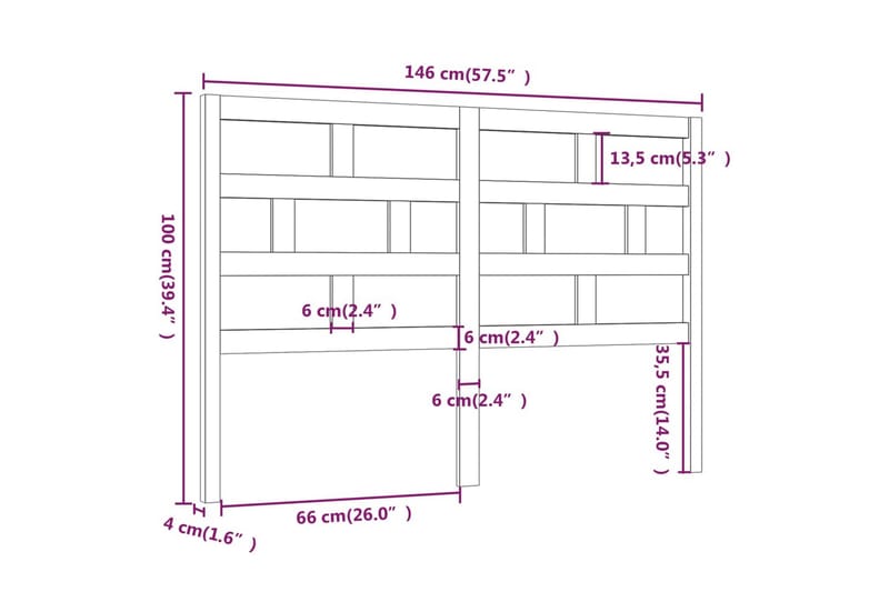 Sengegavl hvit 146x4x100 cm heltre furu - Hvit - Sengegavl