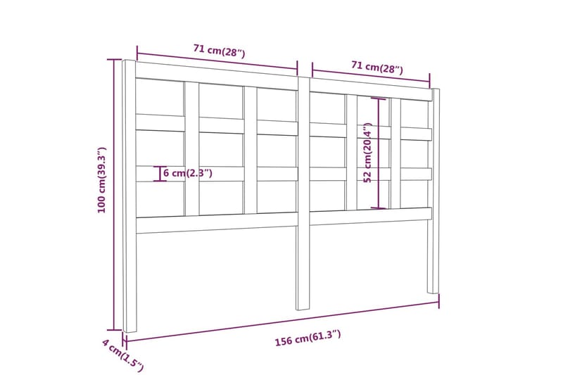 Sengegavl hvit 156x4x100 cm heltre furu - Hvit - Sengegavl