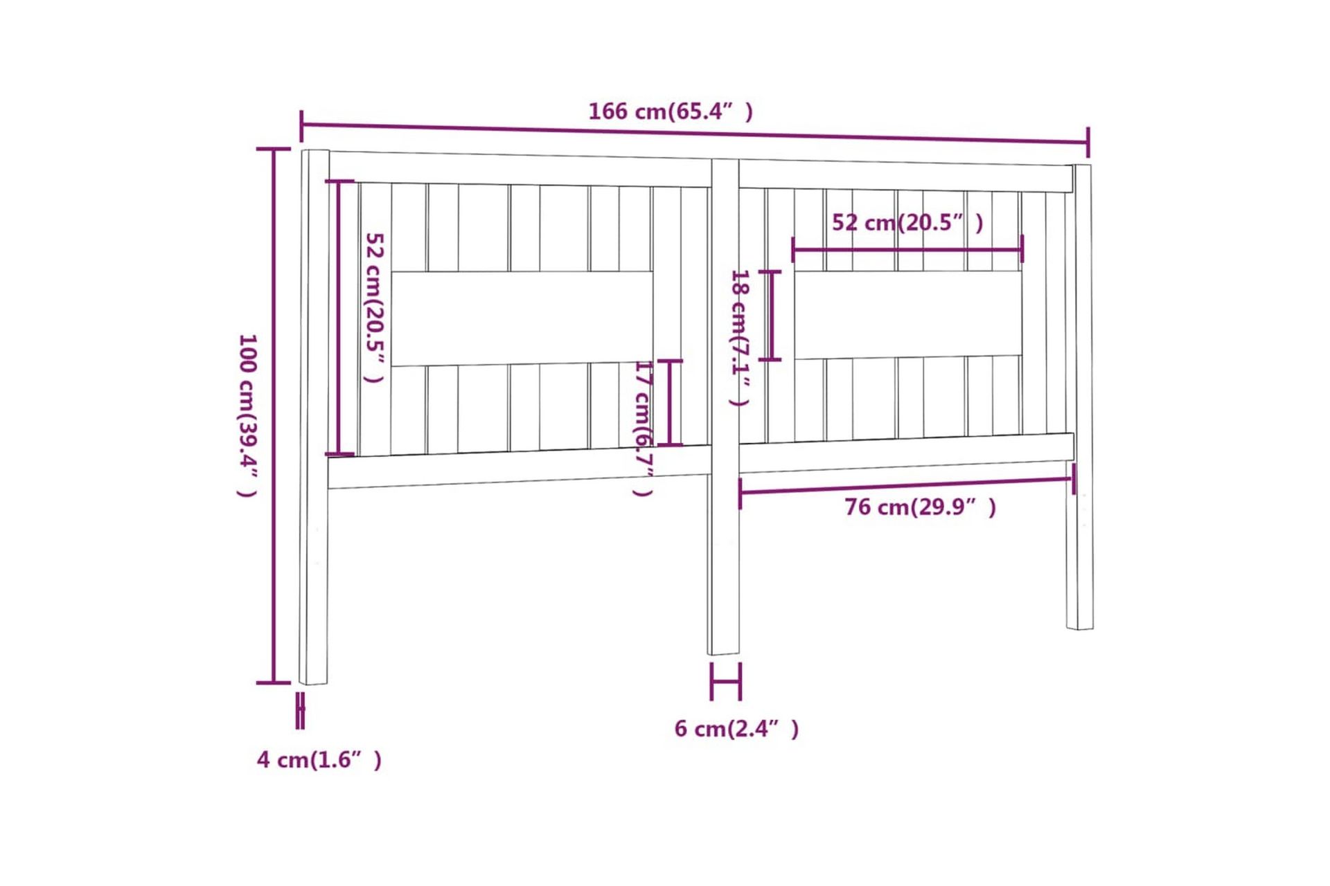Sengegavl hvit 166x4x100 cm heltre furu - Hvit - Møbler - Senger - Sengetilbehør & sengegavl - Sengegavl