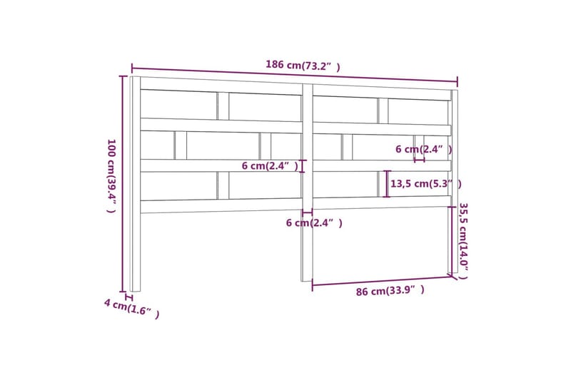 Sengegavl hvit 186x4x100 cm heltre furu - Hvit - Møbler - Senger - Sengetilbehør & sengegavl - Sengegavl