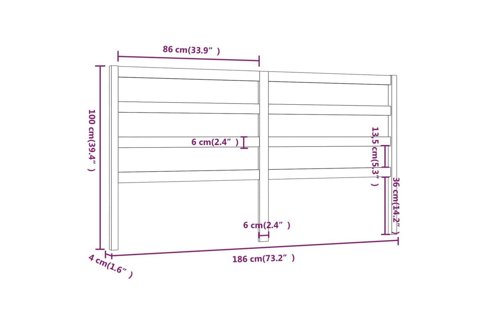 Sengegavl hvit 186x4x100 cm heltre furu - Hvit - Møbler - Senger - Sengetilbehør & sengegavl - Sengegavl