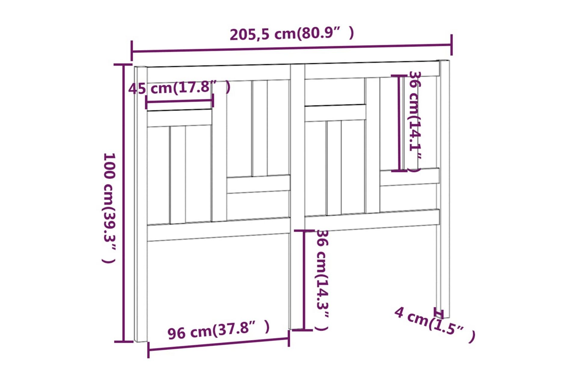 Sengegavl hvit 205,5x4x100 cm heltre furu - Hvit - Møbler - Senger - Sengetilbehør & sengegavl - Sengegavl