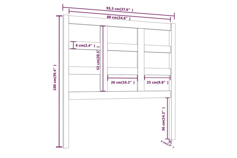 Sengegavl hvit 95,5x4x100 cm heltre furu - Grå - Møbler - Senger - Sengetilbehør & sengegavl - Sengegavl
