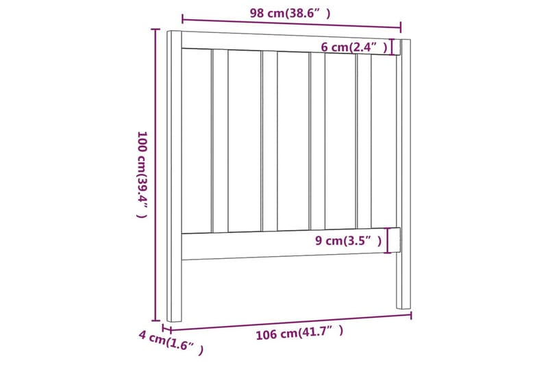 Sengegavl svart 106x4x100 cm heltre furu - Svart - Sengegavl