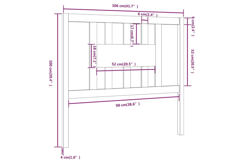 Sengegavl svart 106x4x100 cm heltre furu - Svart - Møbler - Senger - Sengetilbehør & sengegavl - Sengegavl