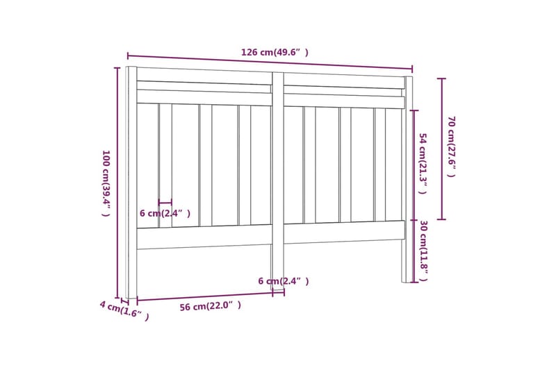 Sengegavl svart 126x4x100 cm heltre furu - Svart - Sengegavl