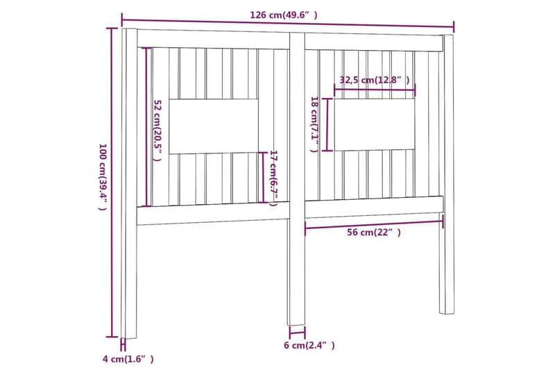 Sengegavl svart 126x4x100 cm heltre furu - Svart - Møbler - Senger - Sengetilbehør & sengegavl - Sengegavl