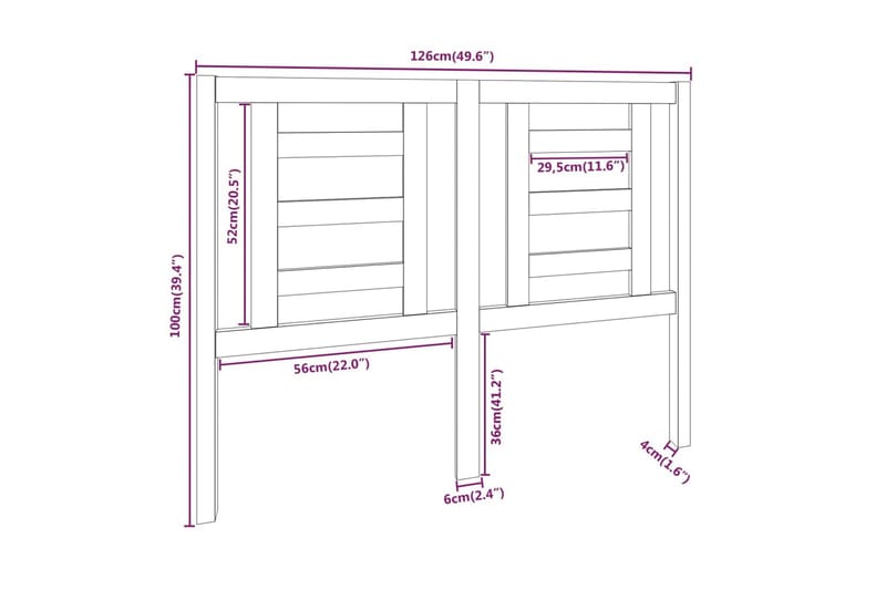 Sengegavl svart 126x4x100 cm heltre furu - Svart - Møbler - Senger - Sengetilbehør & sengegavl - Sengegavl