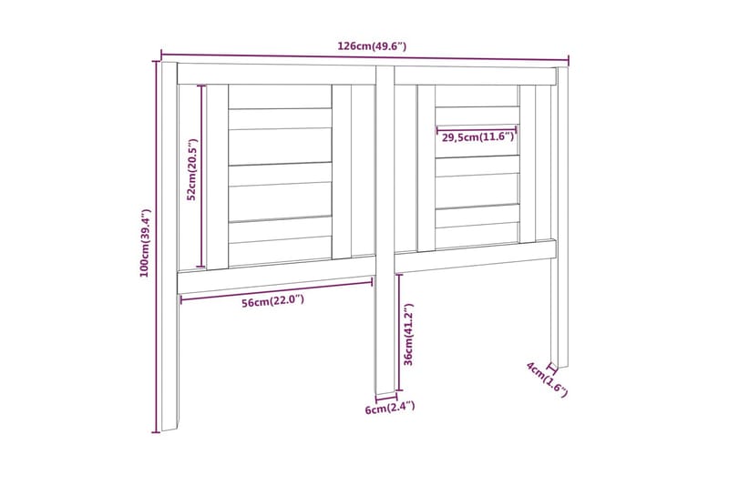 Sengegavl svart 126x4x100 cm heltre furu - Svart - Sengegavl