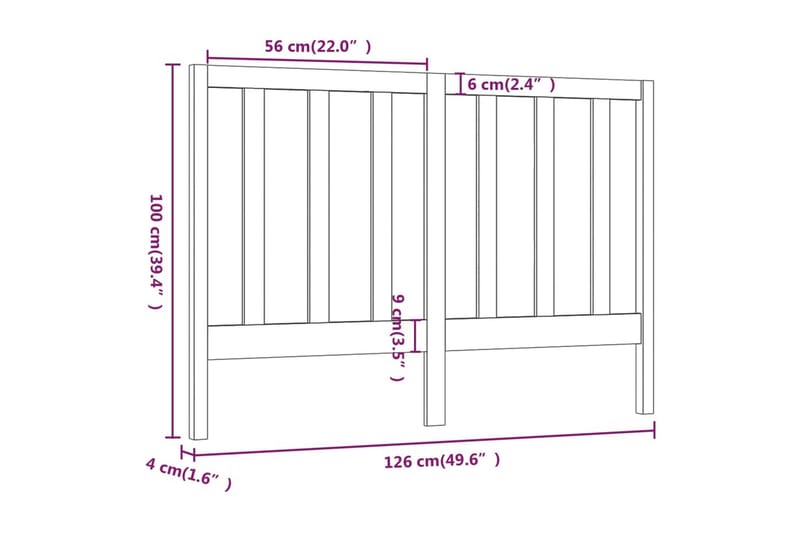 Sengegavl svart 126x4x100 cm heltre furu - Svart - Sengegavl