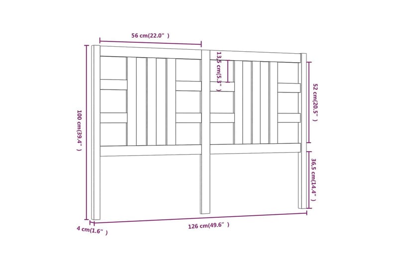 Sengegavl svart 126x4x100 cm heltre furu - Svart - Møbler - Senger - Sengetilbehør & sengegavl - Sengegavl