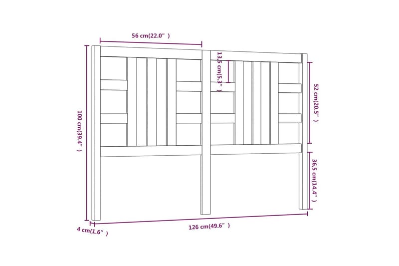 Sengegavl svart 126x4x100 cm heltre furu - Svart - Sengegavl