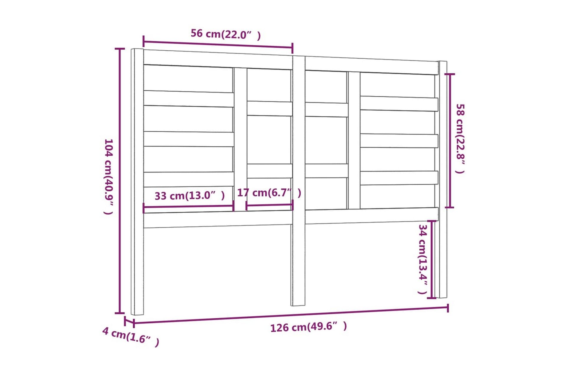 Sengegavl svart 126x4x104 cm heltre furu - Svart - Møbler - Senger - Sengetilbehør & sengegavl - Sengegavl