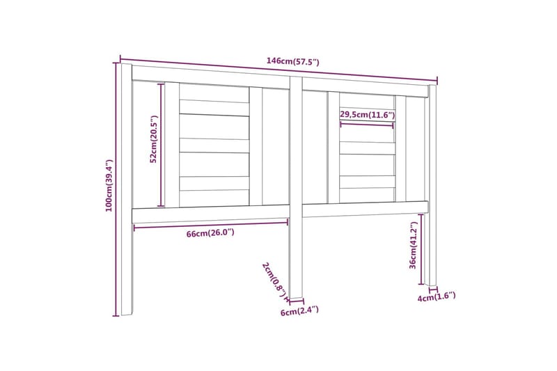 Sengegavl svart 146x4x100 cm heltre furu - Svart - Sengegavl