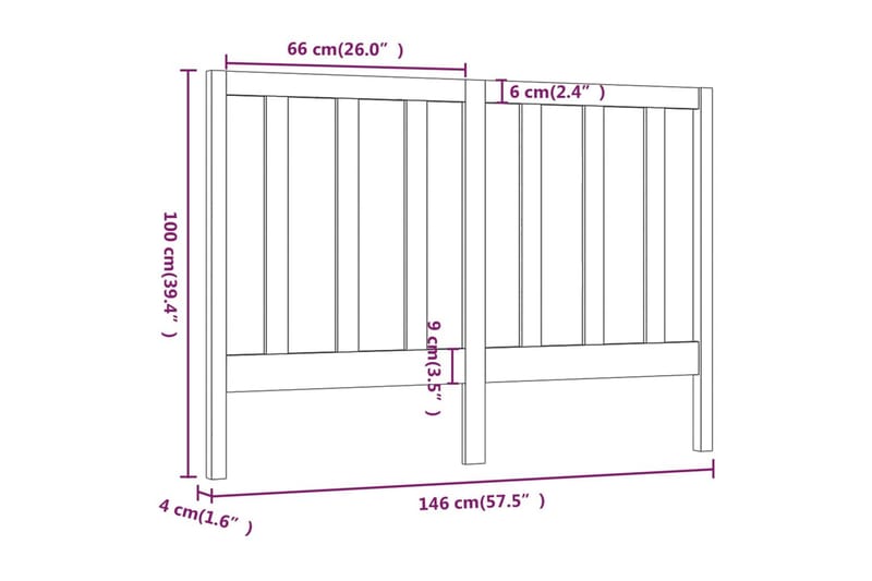 Sengegavl svart 146x4x100 cm heltre furu - Svart - Møbler - Senger - Sengetilbehør & sengegavl - Sengegavl