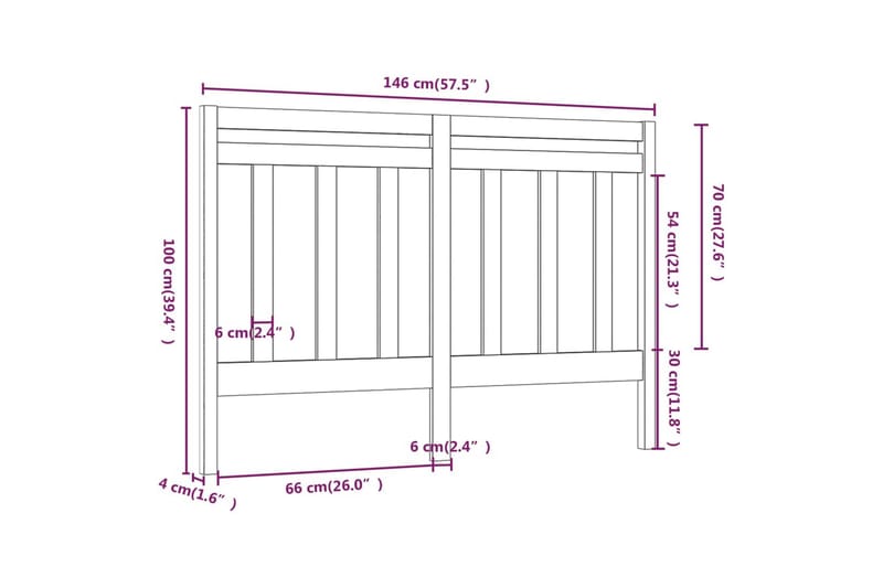 Sengegavl svart 146x4x100 cm heltre furu - Svart - Sengegavl