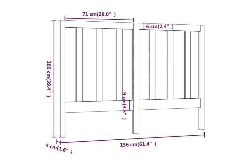 Sengegavl svart 156x4x100 cm heltre furu - Svart - Møbler - Senger - Sengetilbehør & sengegavl - Sengegavl