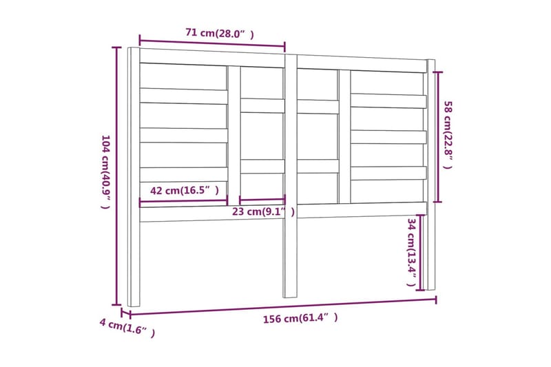 Sengegavl svart 156x4x104 cm heltre furu - Svart - Møbler - Senger - Sengetilbehør & sengegavl - Sengegavl