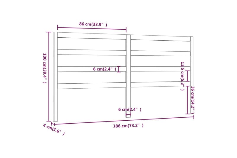 Sengegavl svart 186x4x100 cm heltre furu - Svart - Sengegavl