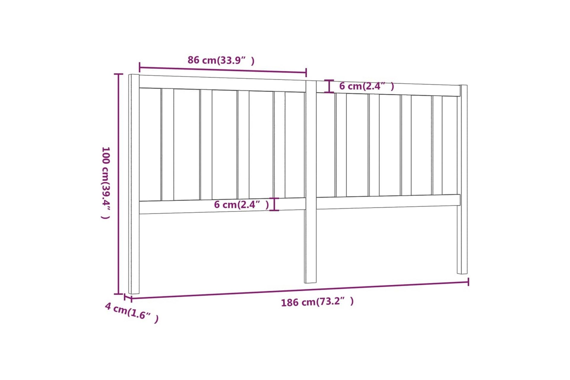Sengegavl svart 186x4x100 cm heltre furu - Svart - Møbler - Senger - Sengetilbehør & sengegavl - Sengegavl