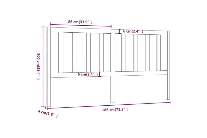 Sengegavl svart 186x4x100 cm heltre furu - Svart - Møbler - Senger - Sengetilbehør & sengegavl - Sengegavl