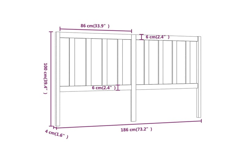 Sengegavl svart 186x4x100 cm heltre furu - Svart - Sengegavl