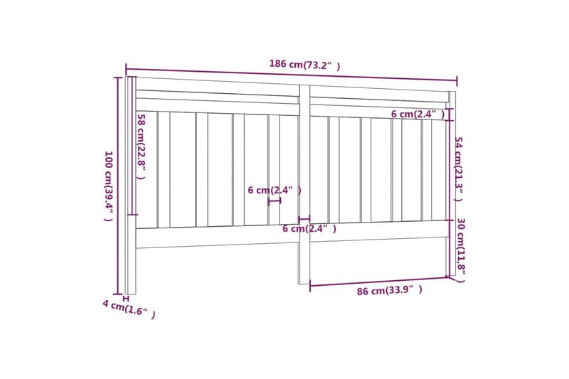 Sengegavl svart 186x4x100 cm heltre furu - Svart - Møbler - Senger - Sengetilbehør & sengegavl - Sengegavl