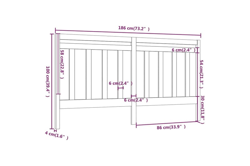 Sengegavl svart 186x4x100 cm heltre furu - Svart - Sengegavl