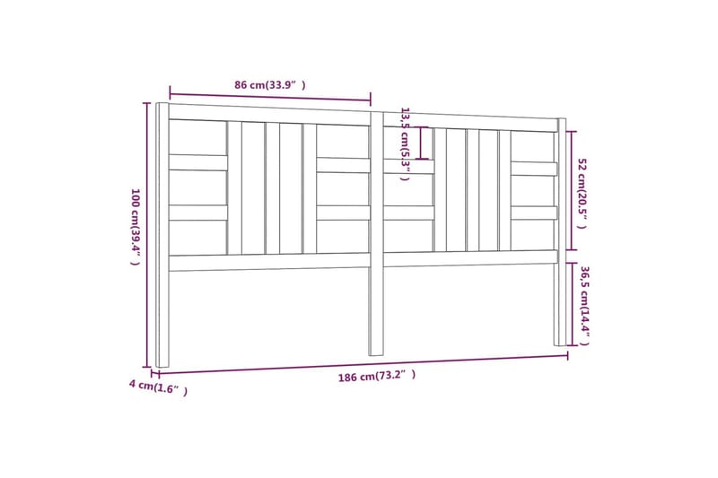 Sengegavl svart 186x4x100 cm heltre furu - Svart - Møbler - Senger - Sengetilbehør & sengegavl - Sengegavl
