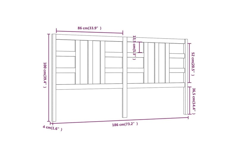 Sengegavl svart 186x4x100 cm heltre furu - Svart - Sengegavl