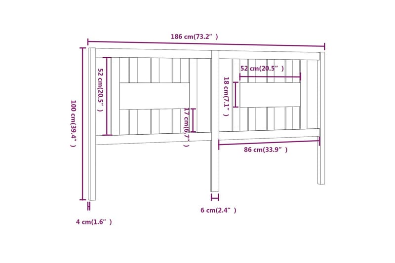 Sengegavl svart 186x4x100 cm heltre furu - Svart - Sengegavl