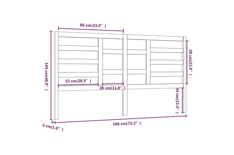 Sengegavl svart 186x4x104 cm heltre furu - Svart - Møbler - Senger - Sengetilbehør & sengegavl - Sengegavl