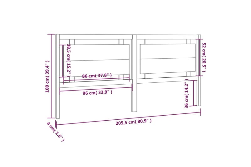 Sengegavl svart 205,5x4x100 cm heltre furu - Svart - Møbler - Senger - Sengetilbehør & sengegavl - Sengegavl