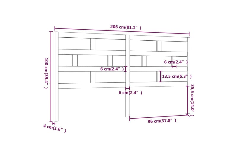 Sengegavl svart 206x4x100 cm heltre furu - Svart - Sengegavl