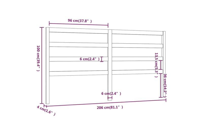 Sengegavl svart 206x4x100 cm heltre furu - Svart - Møbler - Senger - Sengetilbehør & sengegavl - Sengegavl