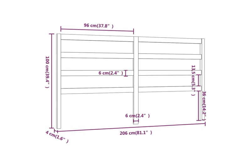 Sengegavl svart 206x4x100 cm heltre furu - Svart - Sengegavl