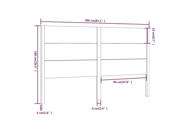 Sengegavl svart 206x4x100 cm heltre furu - Svart - Møbler - Senger - Sengetilbehør & sengegavl - Sengegavl